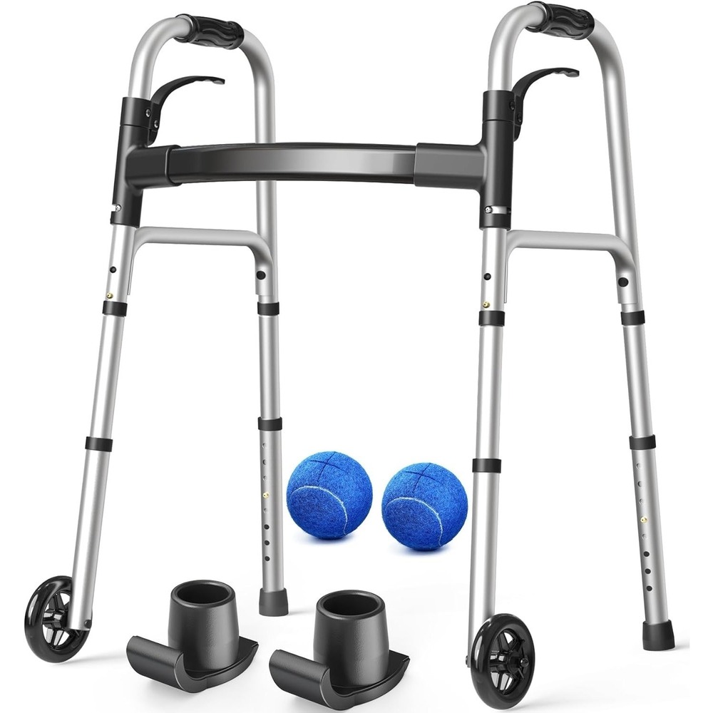 HolyHeal Folding Walker 350lb Capacity Lightweight Wheels & Tennis Ball Glides